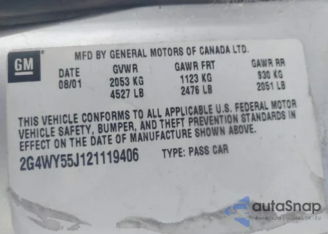 2002 Buick Century Limited from USA, damaged, VIN 2G4WY55J121119406